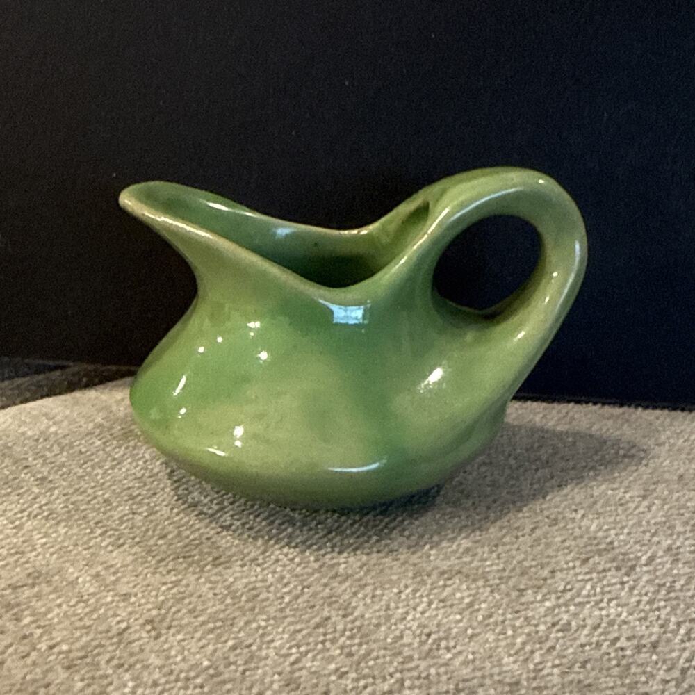 Vintage Mini Green Art Pottery Pitcher 1.25” Handmade Studio Pottery